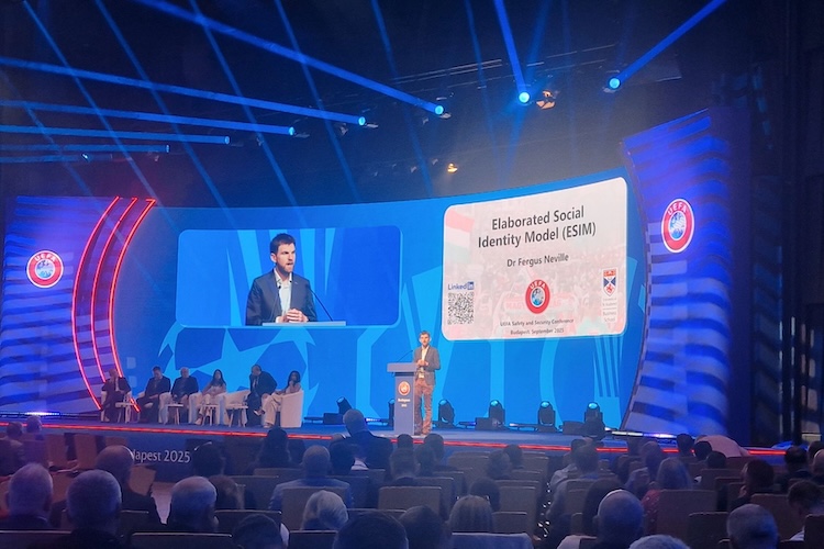 Dr Fergus Neville addresses UEFA conference