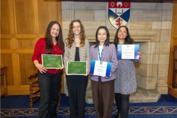 From left to right: Dr Lori Leigh Davies, Dr Eleonora Sfrappini, Dr Xi Xi and Dr Neha Gopinath at the 1413 Teaching Excellence Awards, Parliament Hall, Tuesday 21 April 2026.